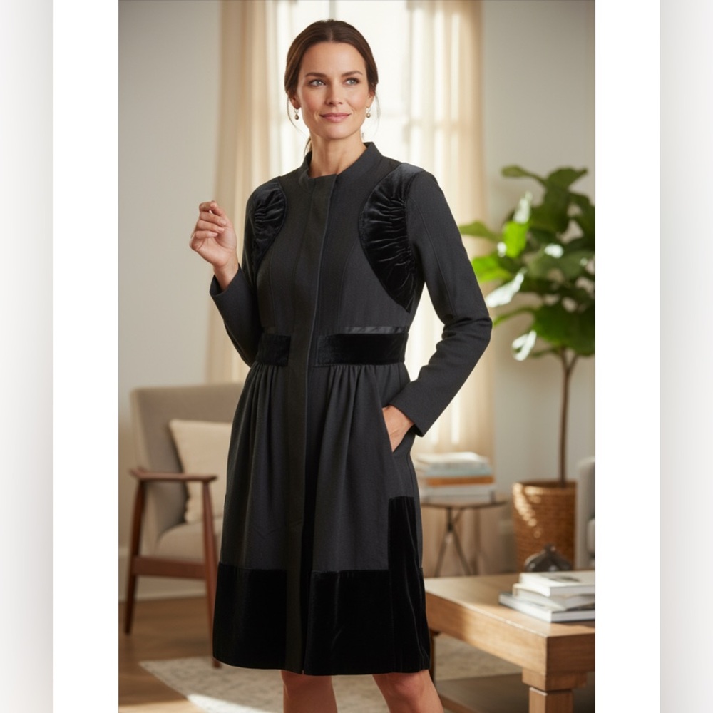 Rue Du Mail Paris Black Knee Length Coat Size 6